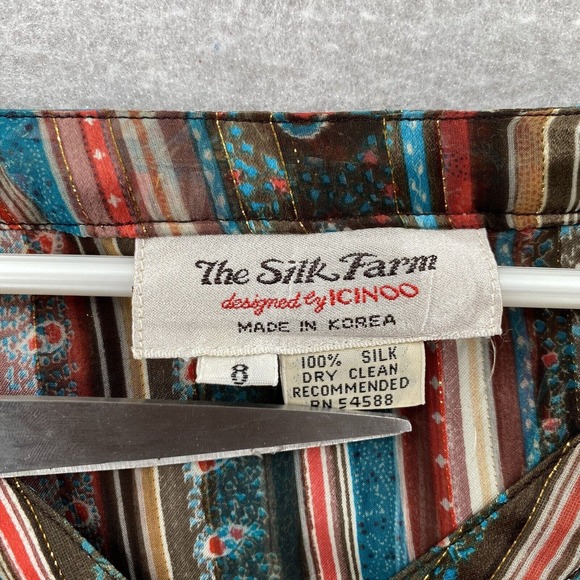 Vintage Icinoo The Silk Farm 100% Silk Art To Wear Top Blouse Womens Size 8 - Picture 16 of 16